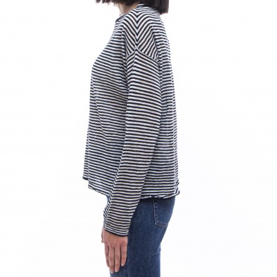 Verla White and Black Striped Dolman Sleeve Sweater Top